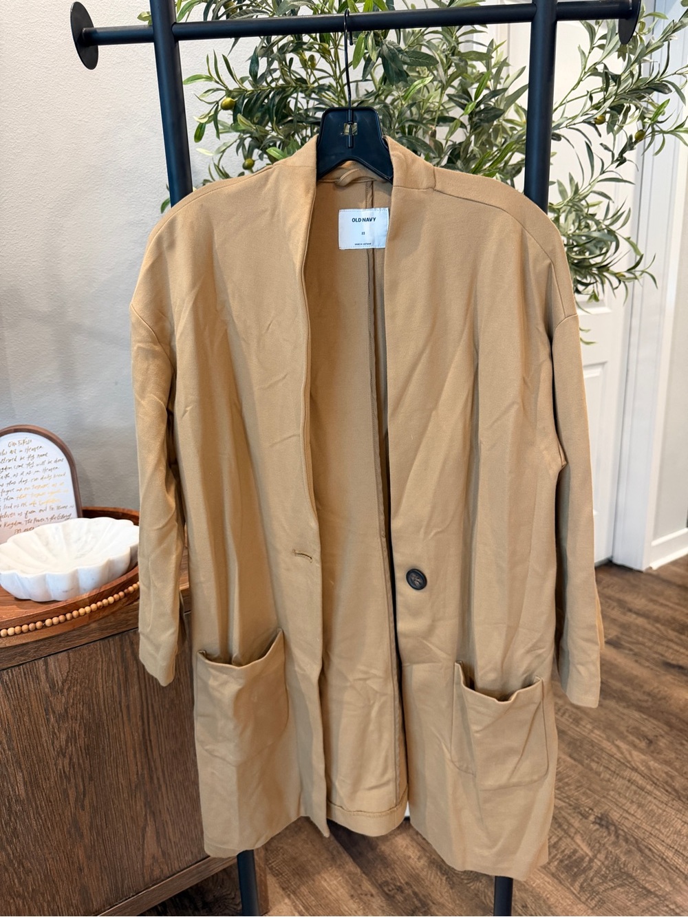 Old Navy Tan Open-Front Trench Coat with Patch Pockets